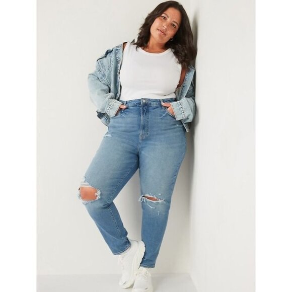 NWT Old Navy Higher High-Waisted O.G. Straight Ripped Jeans Women's Size 14 - Picture 2 of 6